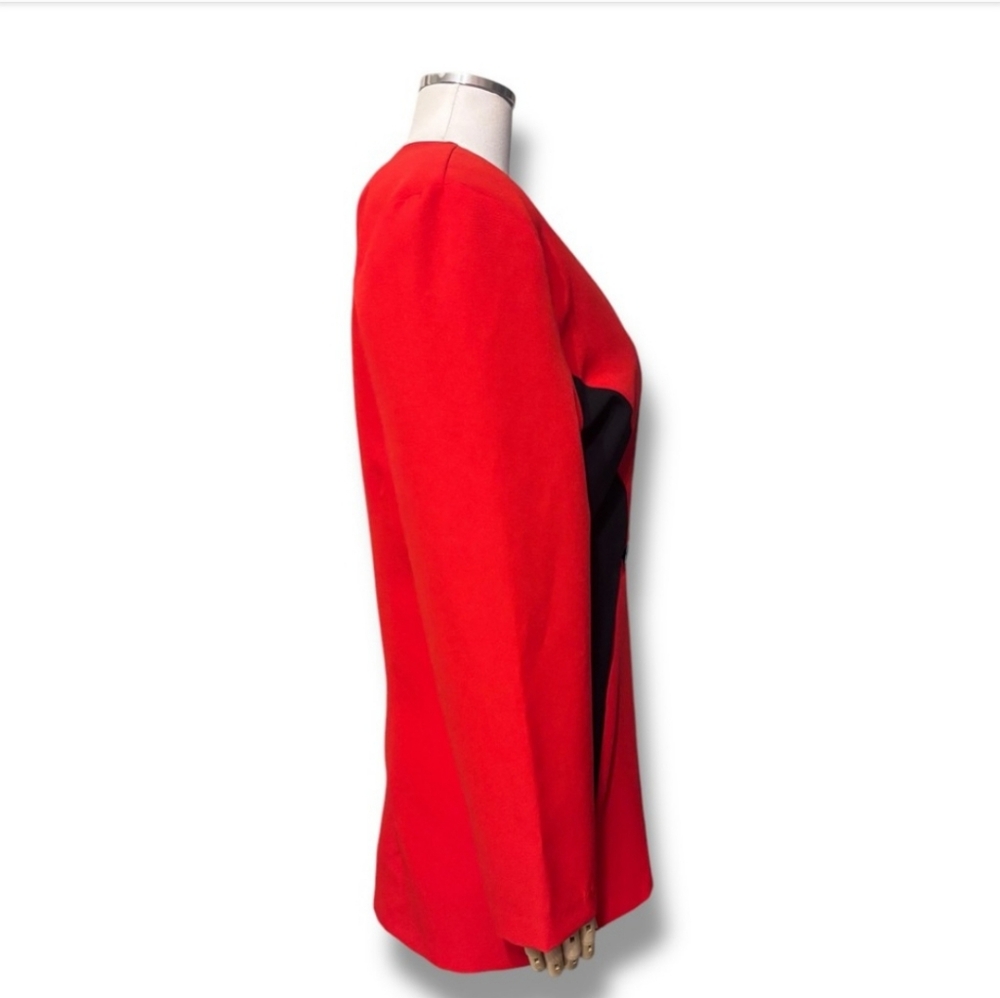 FREDRICK’S OF HOLLYWOOD Red & Black Harlequin Single Button Blazer - Picture 2 of 7